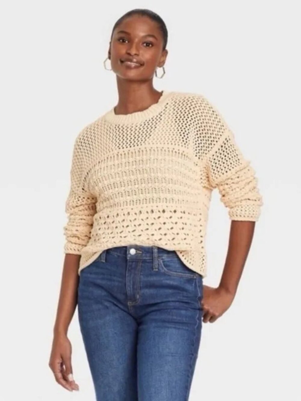 Universal Thread ✨ Cable Knit Cropped Pullover Sweater Cream NWT